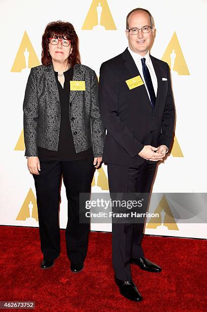 Sound editors Becky Sullivan and Andrew DeCristofaro attend the 87th Annual Academy Awards Nominee Luncheon at The Beverly Hilton Hotel on February...