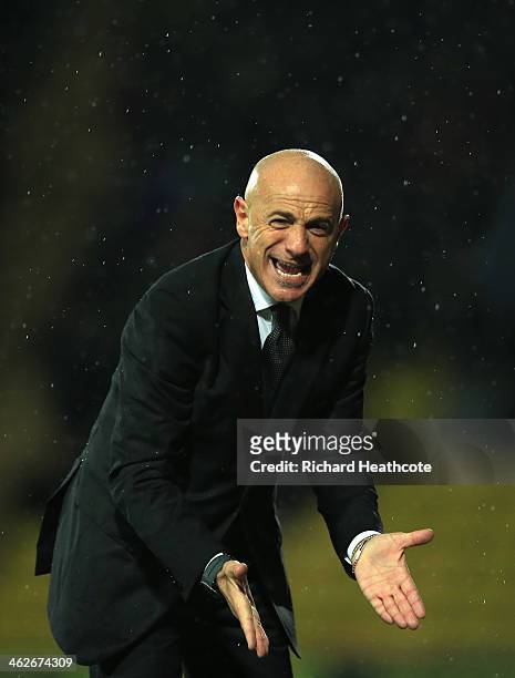 Giuseppe Sannino the Watford manager reacts during the Budweiser FA Cup third round replay match between Watford and Bristol City at Vicarage Road on...
