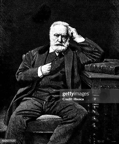 stockillustraties, clipart, cartoons en iconen met antique illustration of victor hugo - victor hugo