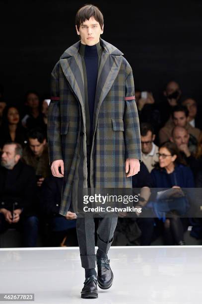 Model walks the runway at the Z Zegna Autumn Winter 2014 fashion show during Milan Menswear Fashion Week on January 14, 2014 in Milan, Italy.