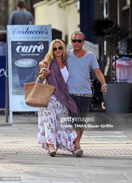 Meg Mathews and her boyfriend are seen on August 15, 2012 in London, United Kingdom.