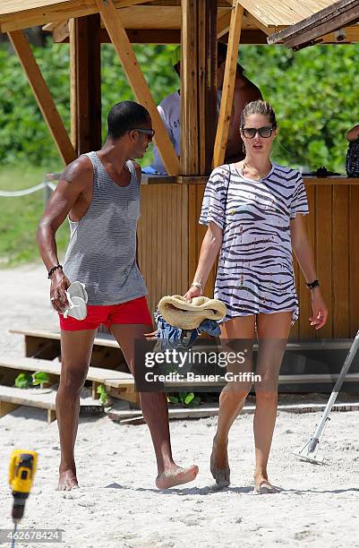 Doutzen Kroes and her husband DJ Sunnery James are seen on August 16, 2012 in Miami, Florida.