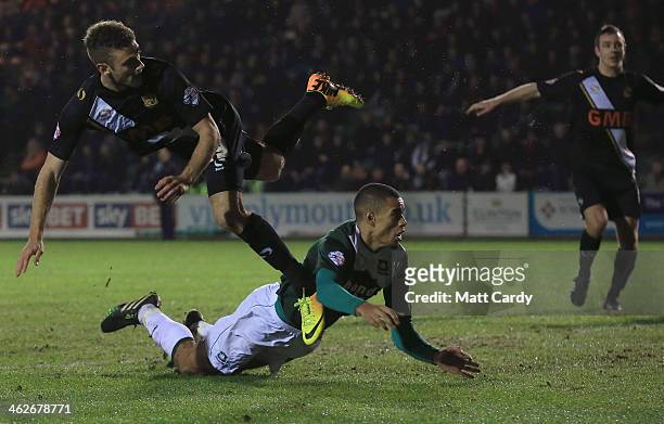 Ben Williamson of Port Vale scores their second goal during the FA Cup third round replay between Plymouth Argyle and Port Vale at Home Park on...