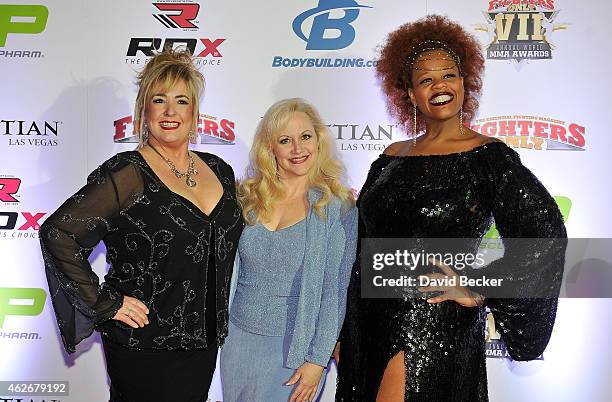 Entertainers Vita Corimbi, Lori Legacy and Lisa Mack from the production show "Menopause The Musical" arrive at the seventh annual Fighters Only...