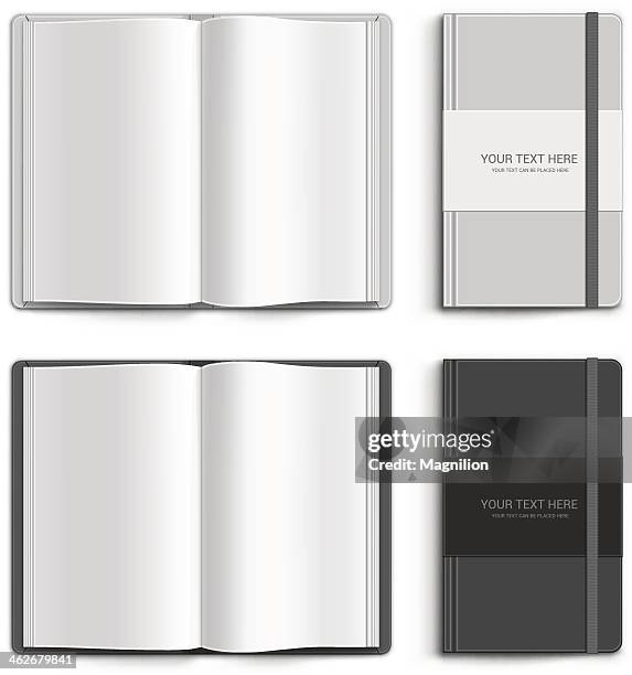 stockillustraties, clipart, cartoons en iconen met two open blank notebooks and two closed notebooks - hardcover