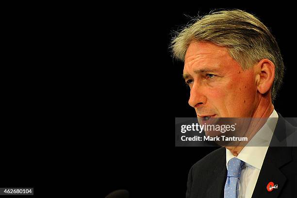 Secretary of State for Foreign and Commonwealth Affairs, Philip Hammond speaks to the media with New Zealand Minister for Foreign Affairs, Murray...