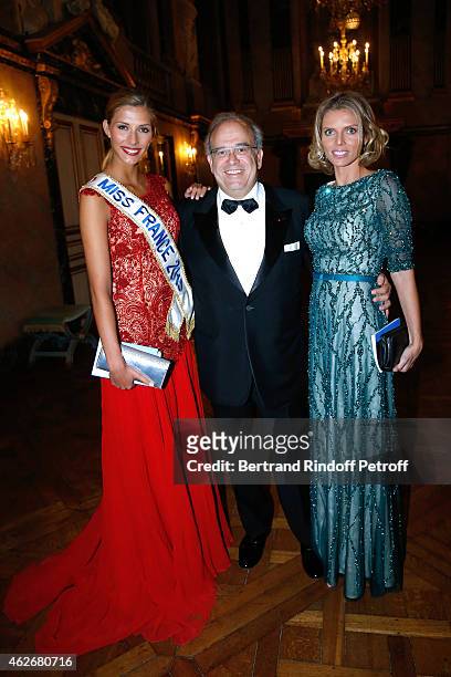 Miss France 2015 Camille Cerf, Professor David Khayat and CEO of Miss France Company Sylvie Tellier attend the David Khayat Association 'AVEC' Gala...