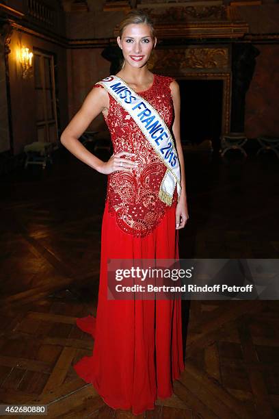 Miss France 2015 Camille Cerf attends the David Khayat Association 'AVEC' Gala Dinner. Held at Versailles Castle on February 2, 2015 in Versailles,...