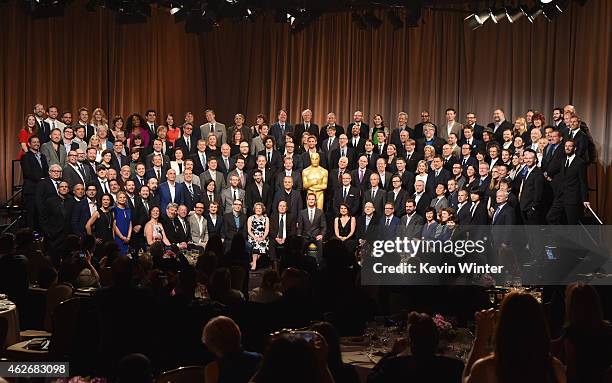 Academy Awards Host Neil Patrick Harris and nominees including actors Michael Keaton, Eddie Redmayne, J.K. Simmons, Julianne Moore, Emma Stone, Ellar...