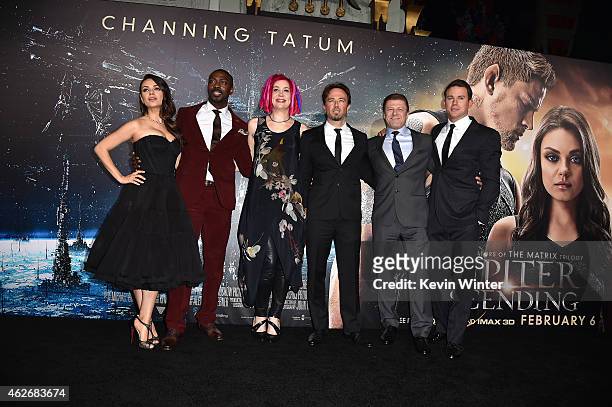 Actors Mila Kunis, David Ajala, Director Lana Wachowski, actors Kick Gurry, Sean Bean, and Channing Tatum attend the premiere of Warner Bros....