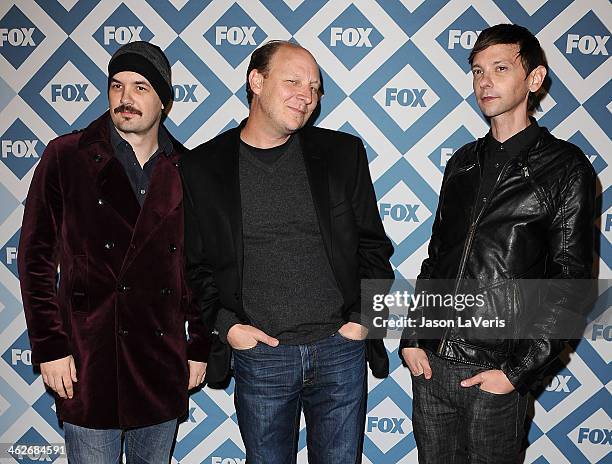 Actors Jim Jefferies, Dan Bakkedahl and DJ Qualls attend the FOX All-Star 2014 winter TCA party at The Langham Huntington Hotel and Spa on January...