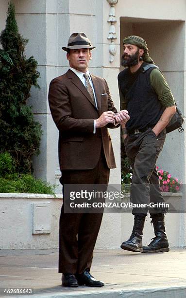 Jon Hamm is seen on the set of "Mad Men" on January 14, 2014 in Los Angeles, California.