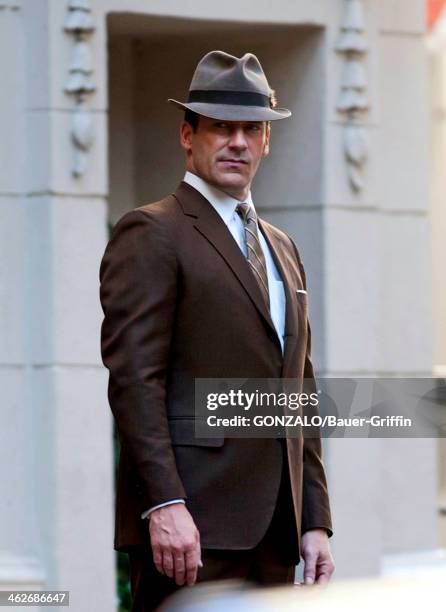 Jon Hamm is seen on the set of "Mad Men" on January 14, 2014 in Los Angeles, California.