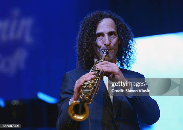 Saxophonist Kenny G performs at Hard Rock Cafe, Times Square on January 14, 2014 in New York City.