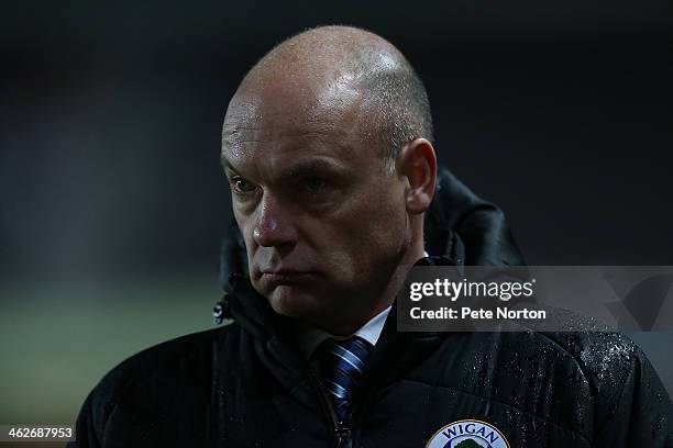 Wigan Athletic manager Uwe Rosler looks on during the FA Cup with Budweiser Third Round Replay between Milton Keynes Dons and Wigan Athletic at...