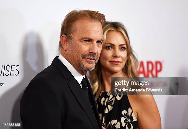 Actor Kevin Costner and his wife Christine Baumgartner arrive at the AARP 14th Annual "Movies For Grownups" Awards Gala at the Beverly Wilshire Four...