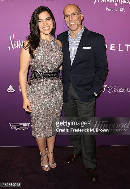 Actress America Ferrera and Jeffery Katzenberg, CEO/DreamWorks, attend The Hollywood Reporter's Annual Oscar Nominees Night Party at Spago on...
