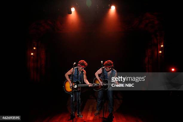 Episode 951 -- Pictured: Bruce Springsteen and Jimmy Fallon perform "Gov. Christie Traffic Jam" on Tuesday, January 14, 2014--