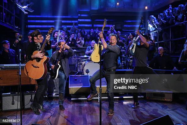 Episode 951 -- Pictured: Nils Lofgren, Garry Tallent, Max Weinberg, Bruce Springsteen, Tom Morello of musical guest Bruce Springsteen and the E...