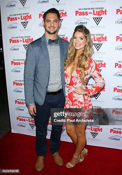 Actress Allie Deberry and Professional Baseball Pitcher Tyler Beede attend the premiere of "Pass The Light" at ArcLight Cinemas on February 2, 2015...