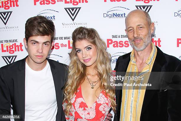 Actors Cameron Palatas, Allie Deberry and Jon Gries attends the premiere of "Pass The Light" at ArcLight Cinemas on February 2, 2015 in Hollywood,...