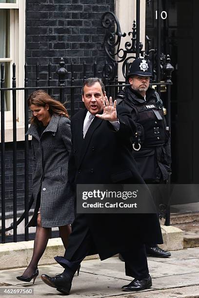 New Jersey Governor Chris Christie and his wife Mary Pat Christie arrive to meet Britain's Chancellor Of The Exchequer George Osborne in Downing...