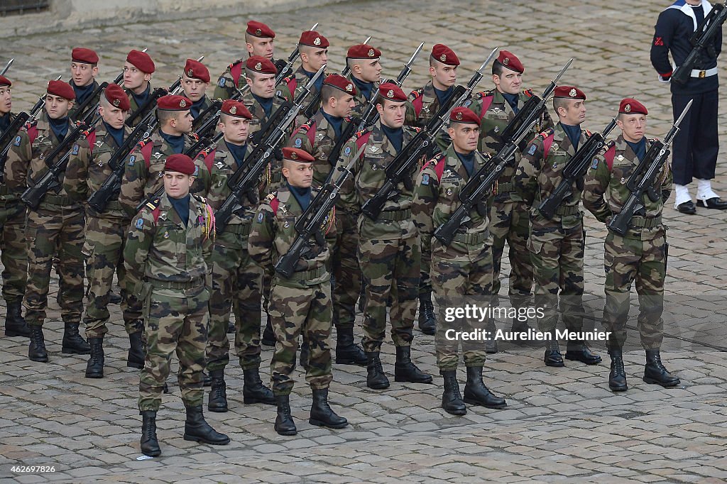 Ceremony In Honour Of The Nine French Servicemen Killed In An Accident In Spain At Hotel Des Invalides In Paris