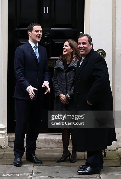 New Jersey Governor Chris Christie and his wife Mary Pat Christie are greeted by Britain's Chancellor Of The Exchequer George Osborne in Downing...