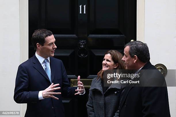 New Jersey Governor Chris Christie and his wife Mary Pat Christie are greeted by Britain's Chancellor Of The Exchequer George Osborne in Downing...