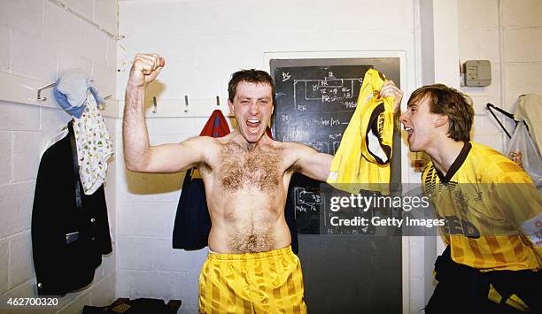 Sutton United player Micky Stephens celebrates after the FA Cup 3rd Round match between Sutton United and Coventry City at Gander Green Lane in...