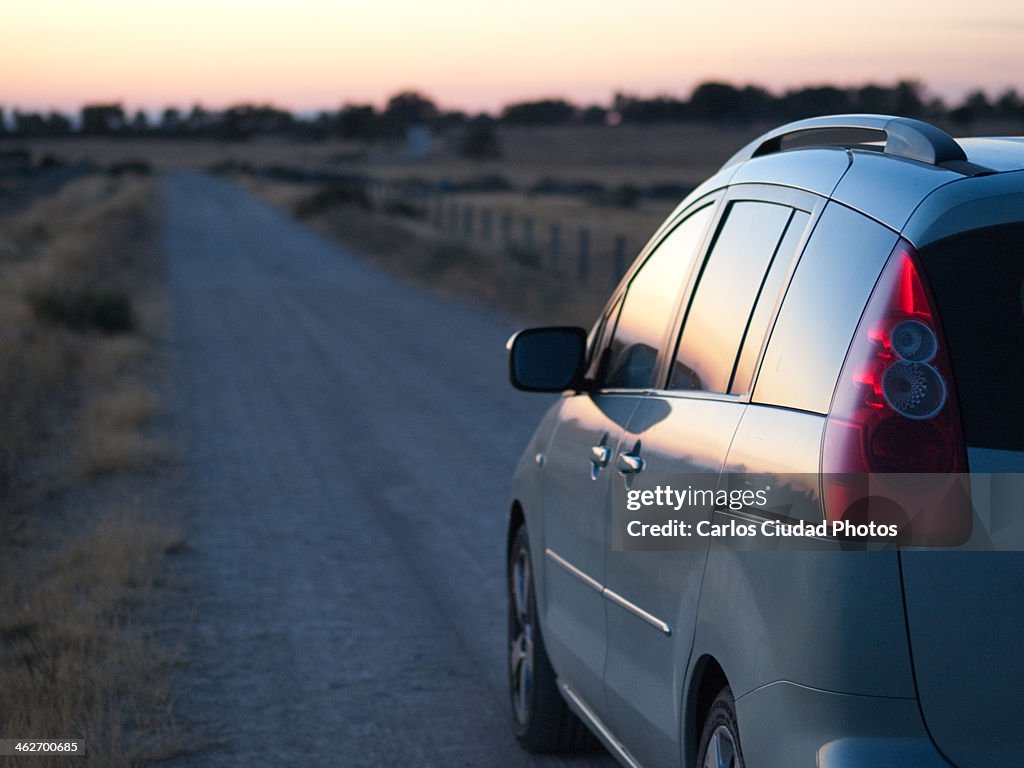 Driving toward the sunset