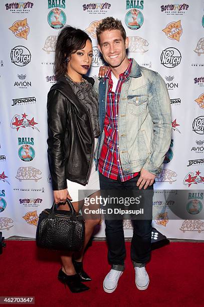 Aneesa Ferreira and CJ Koegel attend MTV's "The Real World Ex-Plosion" Season Premiere Party at Bottomz Up Bar and Grill on January 14, 2014 in New...