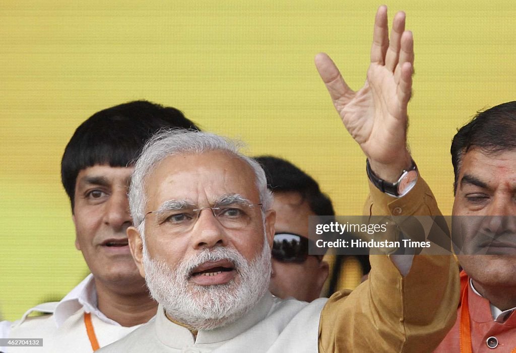Prime Minister Narendra Modi Addresses An Election Campaign Rally In Delhi