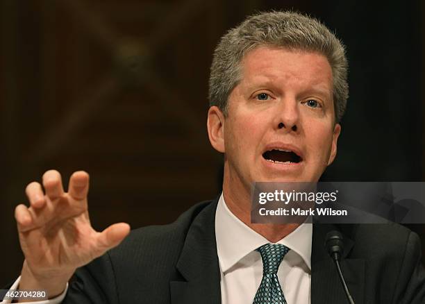 Office of Management and Budget Director, Shaun Donovan testifies during a Senate Budget Committee hearing on Capitol Hill, February 3, 2015 in...