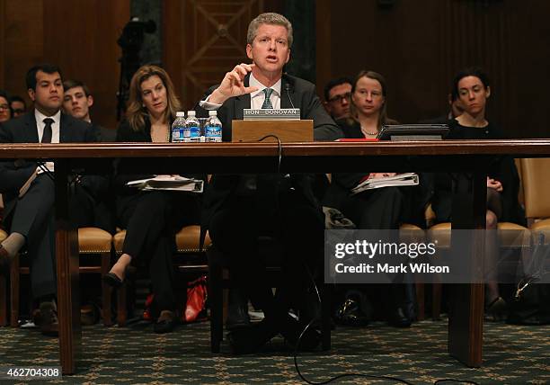 Office of Management and Budget Director, Shaun Donovan testifies during a Senate Budget Committee hearing on Capitol Hill, February 3, 2015 in...