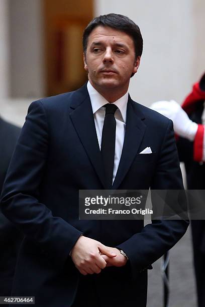 Italian Prime Minister Matteo Renzi waits for a meeting with newly elected Greece's Prime Minister Alexis Tsipras at Palazzo Chigi on February 3,...