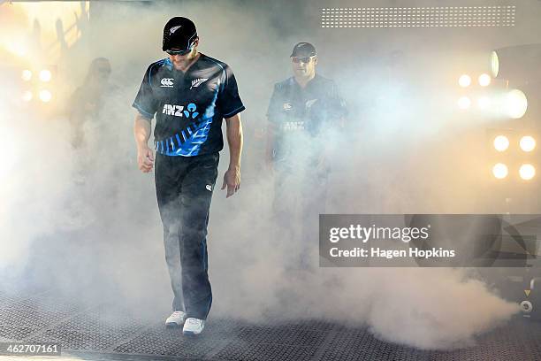 Brendon McCullum and brother Nathan McCullum of New Zealand take the field during the game two of the Twenty20 series between New Zealand and the...