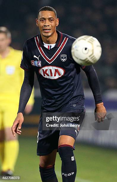 Guillaume Hoarau of Bordeaux in action during the french League Cup match between FC Girondins de Bordeaux and Paris Saint-Germain FC at the Stade...