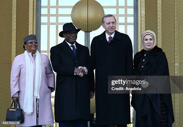 Turkish President Recep Tayyip Erdogan and his wife Emine Erdogan welcome Malian President Ibrahim Boubacar Keita and his wife Aminata Maiga Keita ,...