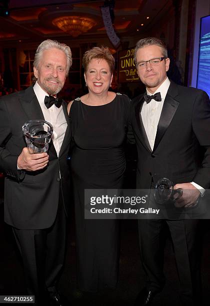 United Nations Messenger of Peace Michael Douglas, recipient of the Danny Kaye Humanitarian Peace Award, Caryl Stern, President & CEO U.S. Fund for...