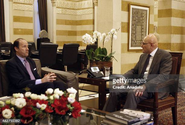 Jean-Francois Girault , head of the French Foreign Ministry's Middle East and North Africa Department, meets Lebanese Prime Minister Tammam Salam at...