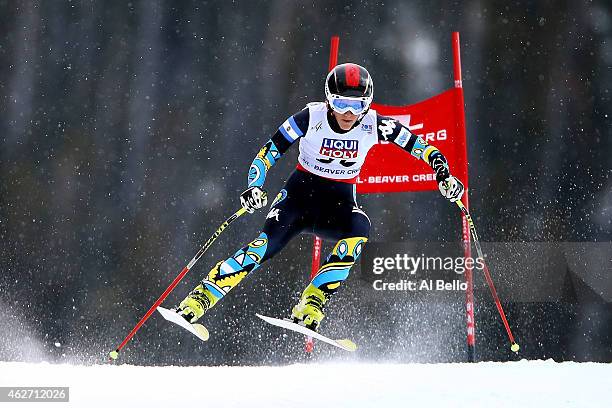 Macarena Simari Birkner of Argentina races during the Ladies' Super-G on the Raptor racecourse on Day 2 of the 2015 FIS Alpine World Ski...