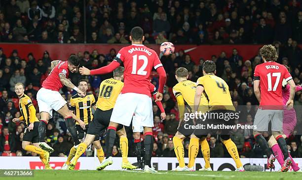 Marcos Rojo of Manchester United scores their second goal during the FA Cup Fourth Round replay match between Manchester United and Cambridge United...