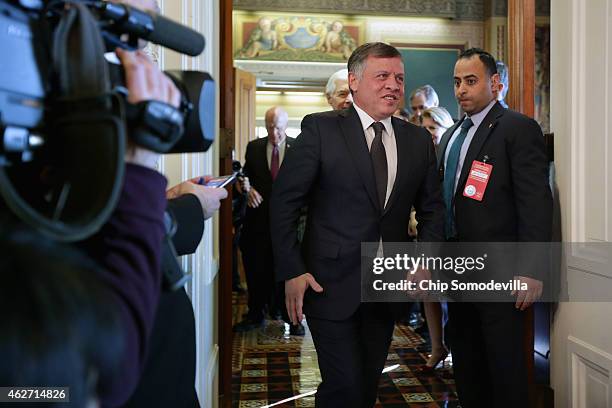 King Abdullah II of Jordan arrives for meeting with members of the Senate Appropriations Committee at the U.S. Capitol February 3, 2015 in...