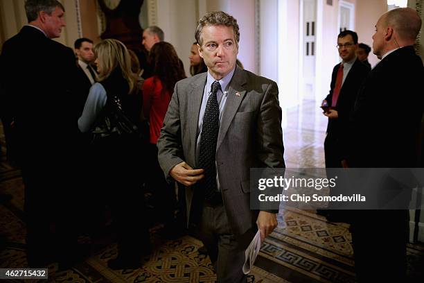 Sen. Rand Paul leaves the weekly Republican Senate policy luncheon at the U.S. Capitol February 3, 2015 in Washington, DC. Senate Democrats...