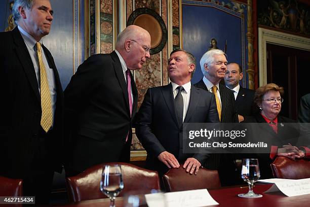 King Abdullah II of Jordan meets with members of the Senate Appropriations Committee Sen. Jeff Merkley , Sen. Patrick Leahy , committee Chairman Thad...