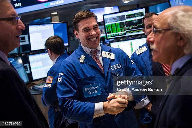 Traders work on the floor of the New York Stock Exchange during the afternoon of February 3, 2015 in New York City. The Dow Jones Industrial Average...