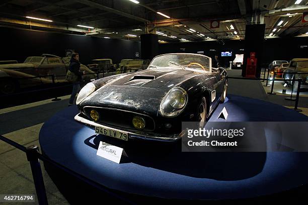 Ferrari 250 GT California SWB spyder is displayed for auction during the Retromobile show on February 03 in Paris, France. This car had belonged to...