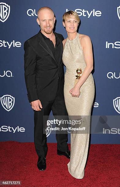 Actor Ben Foster and actress Robin Wright arrive at the 2014 InStyle And Warner Bros. 71st Annual Golden Globe Awards Post-Party on January 12, 2014...