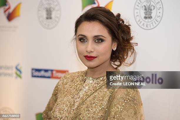 Bollywood actress Rani Mukerji attends the British Asian Trust dinner in central London on February 3, 2015. Prince Charles was joined by more than...
